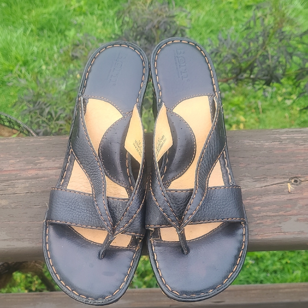 Born Black and Tan Leather Thong Sandals